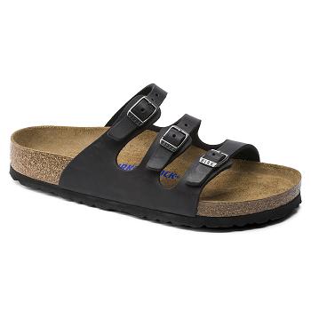 Dámské Florida Birkenstock Soft Footbed Oiled Læder Černé | CZ 458VRW